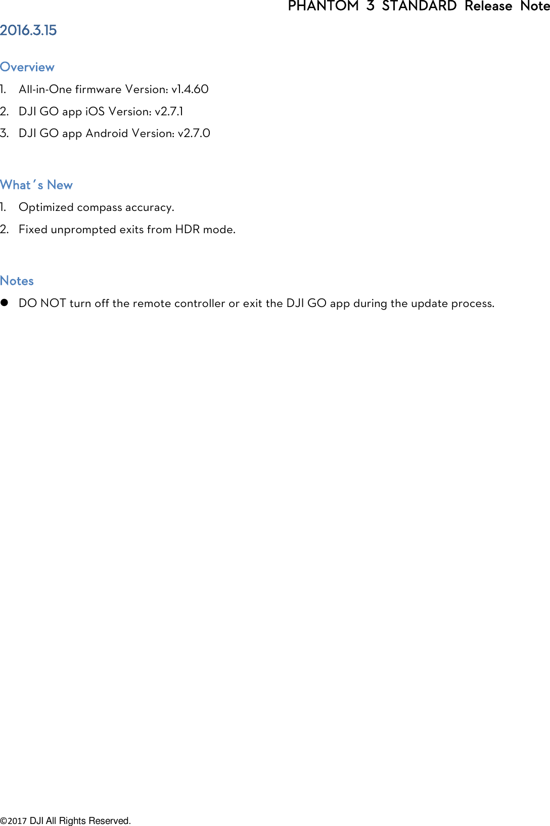 Page 6 of 8 - DJI Phantom 3 Standard - Specs, FAQ, Manual, Video Tutorials And GO User Manual Release Notes EN