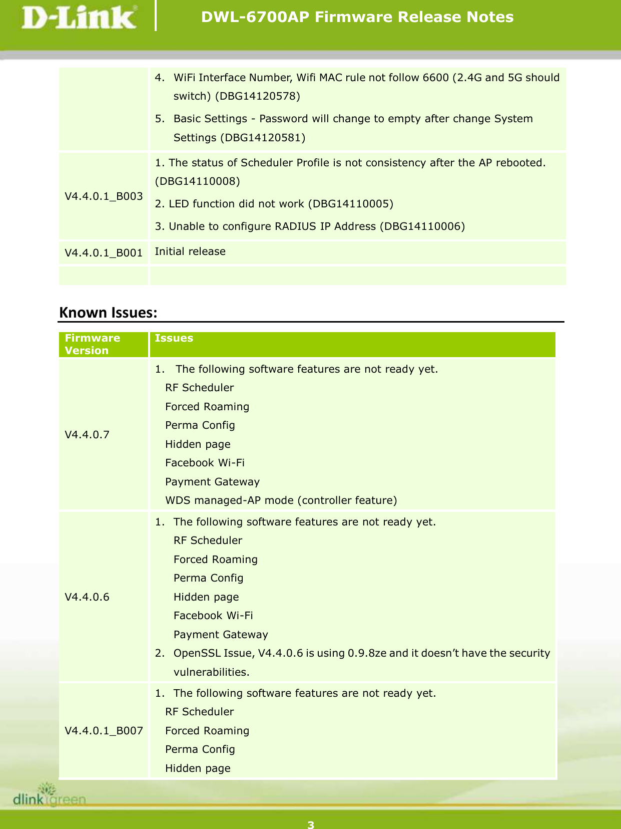 Page 3 of 4 - DLink DWL-6700AP Release Note Notes For FW V4.4.0.7 20150721