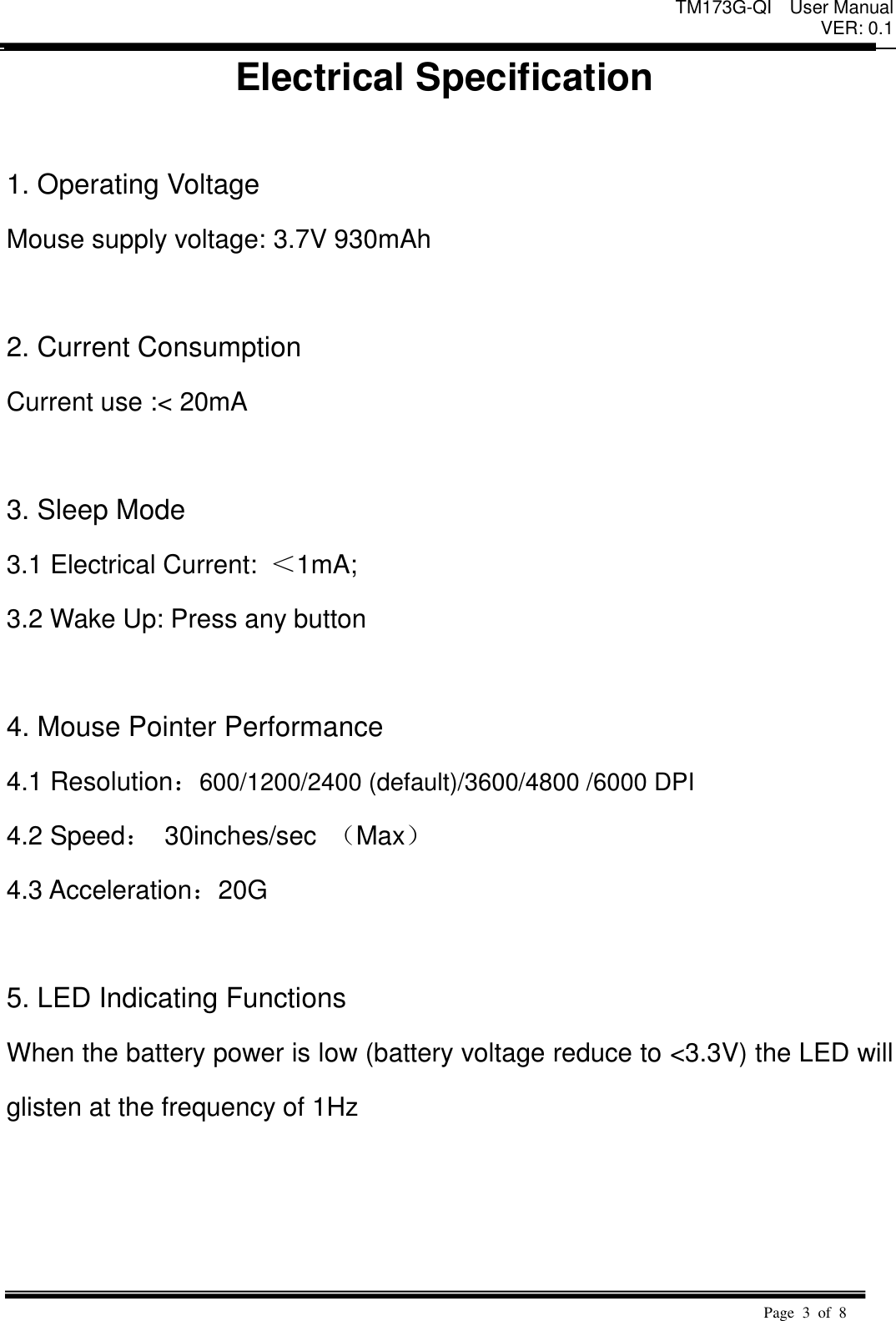 Page 3 of DONGGUAN TOGRAN ELECTRONICS TECHNOLOGY TM173G-QI Wireless Gaming Mouse User Manual 