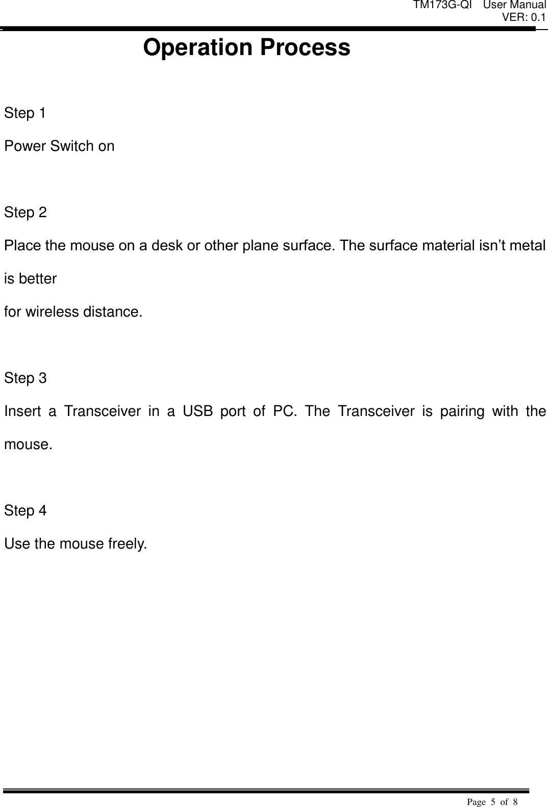 Page 5 of DONGGUAN TOGRAN ELECTRONICS TECHNOLOGY TM173G-QI Wireless Gaming Mouse User Manual 