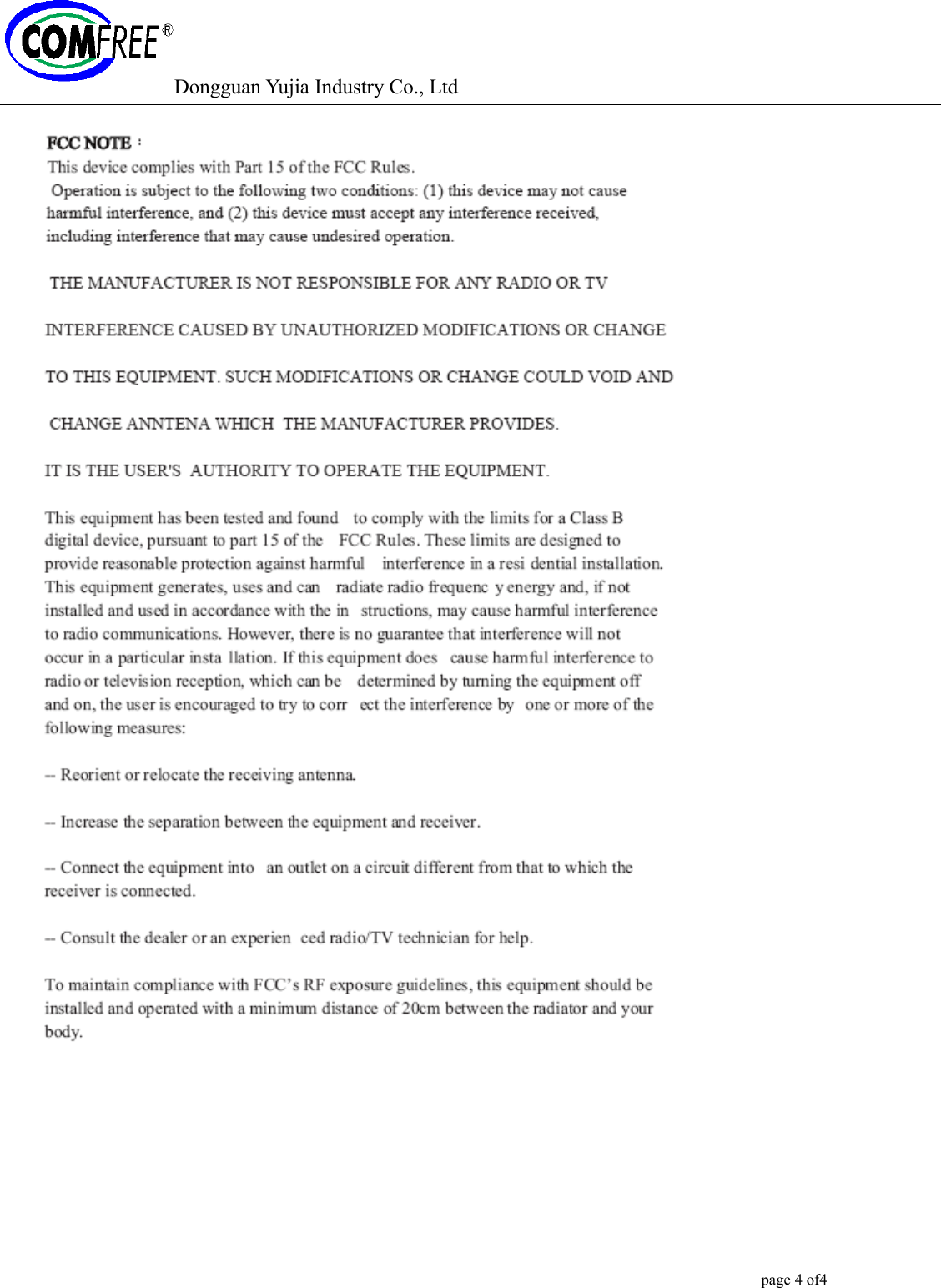 Dongguan Yujia Industry Co., Ltd                                                                                                  page 4 of4    