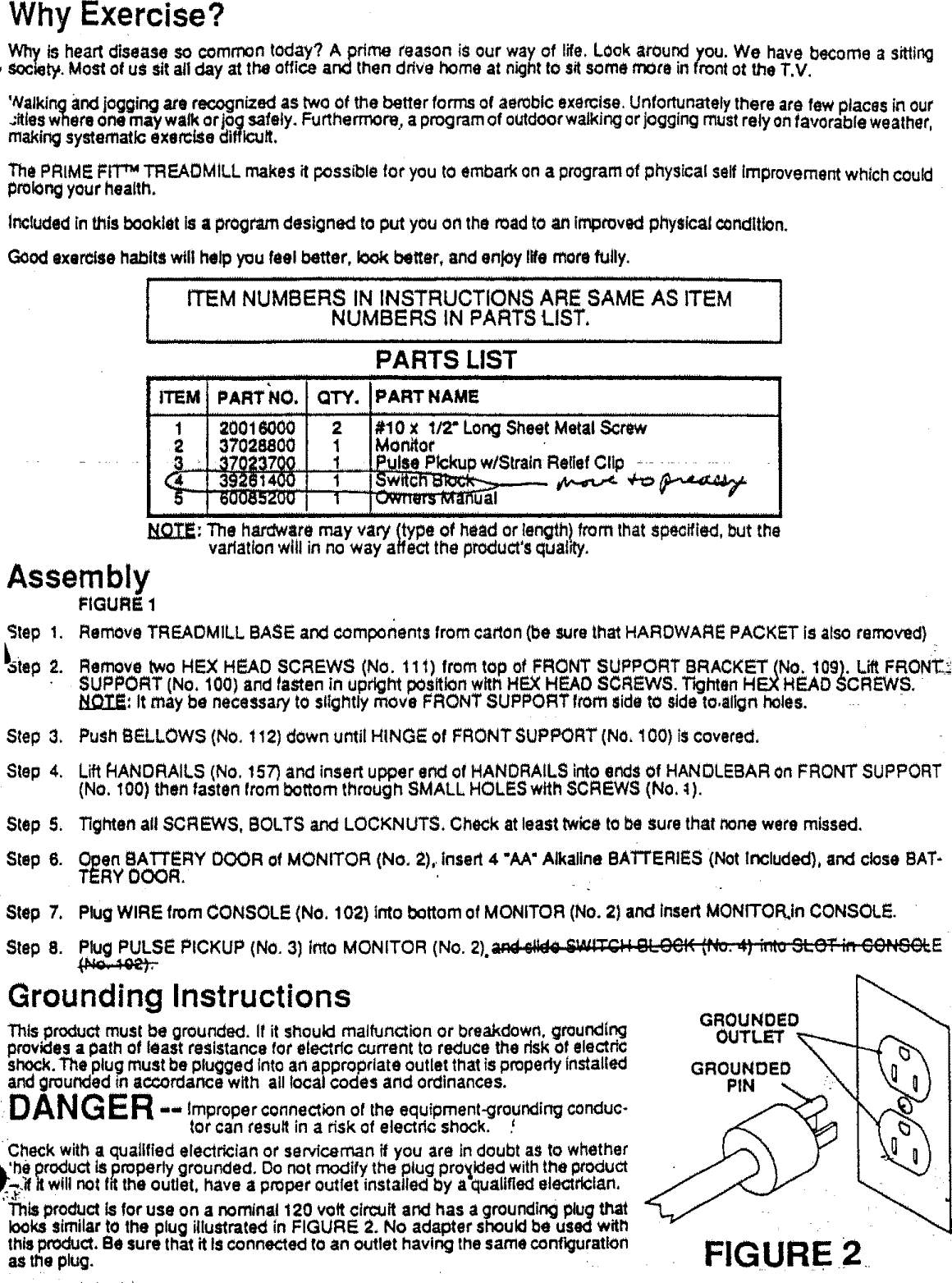 Page 2 of 9 - DP 21-4000 User Manual PRIME FIT TREADMILL - Manuals And Guides 1103732L
