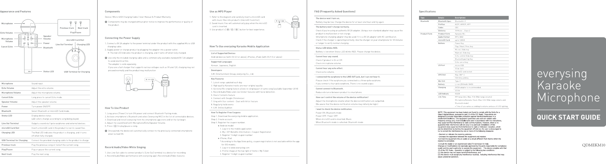 Page 1 of DREAMUS EKM10 everysing Karaoke Microphone User Manual EKM10 QSG 181026