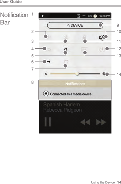 Using the Device   14User GuideNotification Bar8249101214113135671