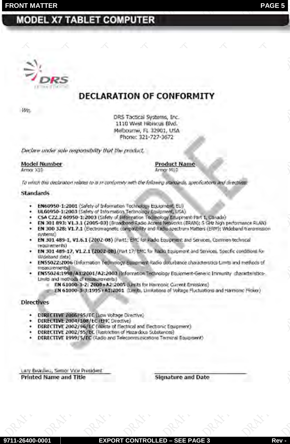 FRONT MATTER   PAGE 5        9711-26400-0001 EXPORT CONTROLLED – SEE PAGE 3 Rev -    
