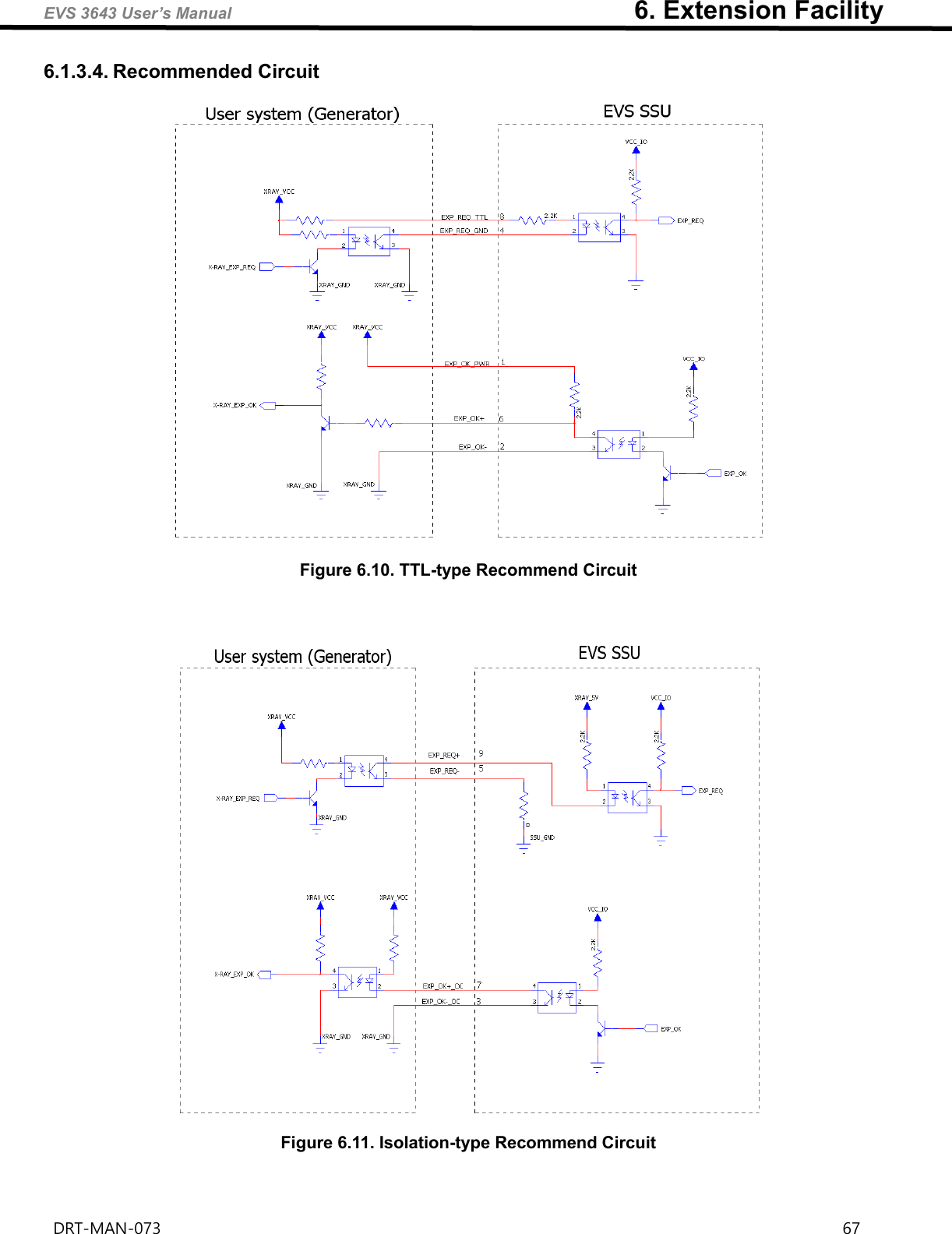 EVS 3643 User’s Manual                                                              6. Extension Facility DRT-MAN-073                                                                                                                                                                67   6.1.3.4. Recommended Circuit   Figure 6.10. TTL-type Recommend Circuit      Figure 6.11. Isolation-type Recommend Circuit      