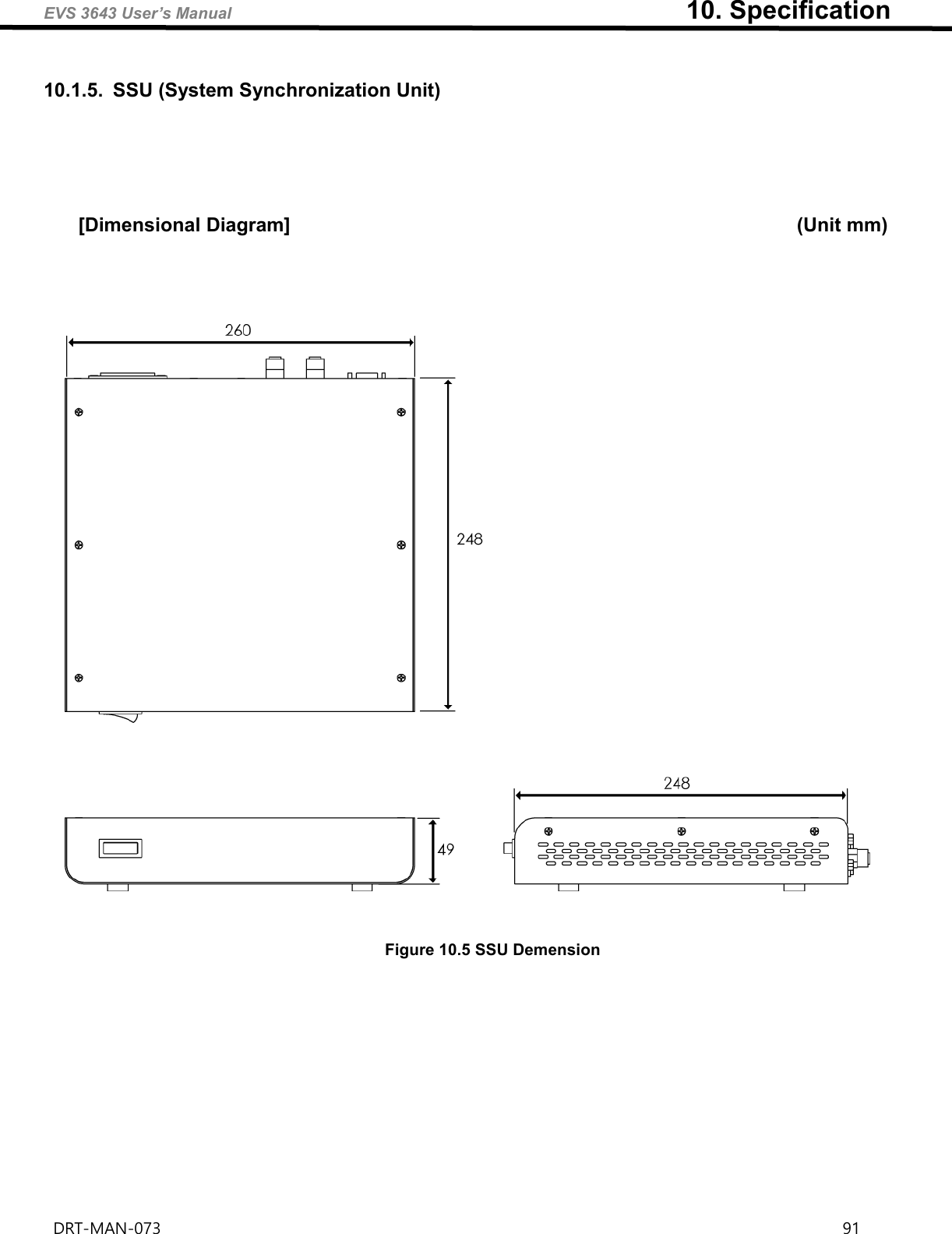 EVS 3643 User’s Manual                                                                      10. Specification DRT-MAN-073                                                                                                                                                                91    10.1.5.  SSU (System Synchronization Unit)      [Dimensional Diagram]                                                    (Unit mm)        Figure 10.5 SSU Demension      