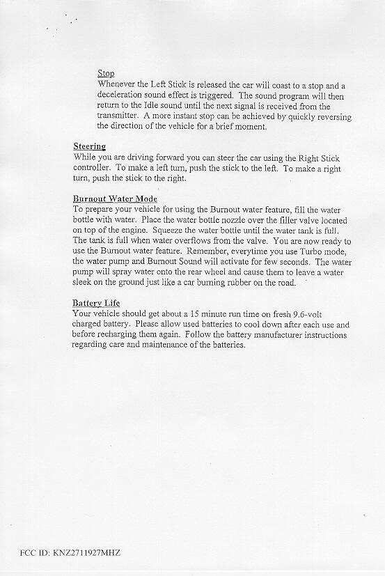 REMOTE CONTROL BURNIN' THUNDER 27119 User Manual