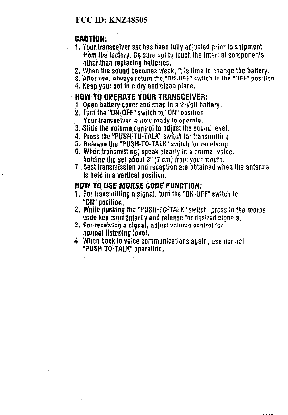 FCC ID: KNZ48505FCC ID: KNZ48505