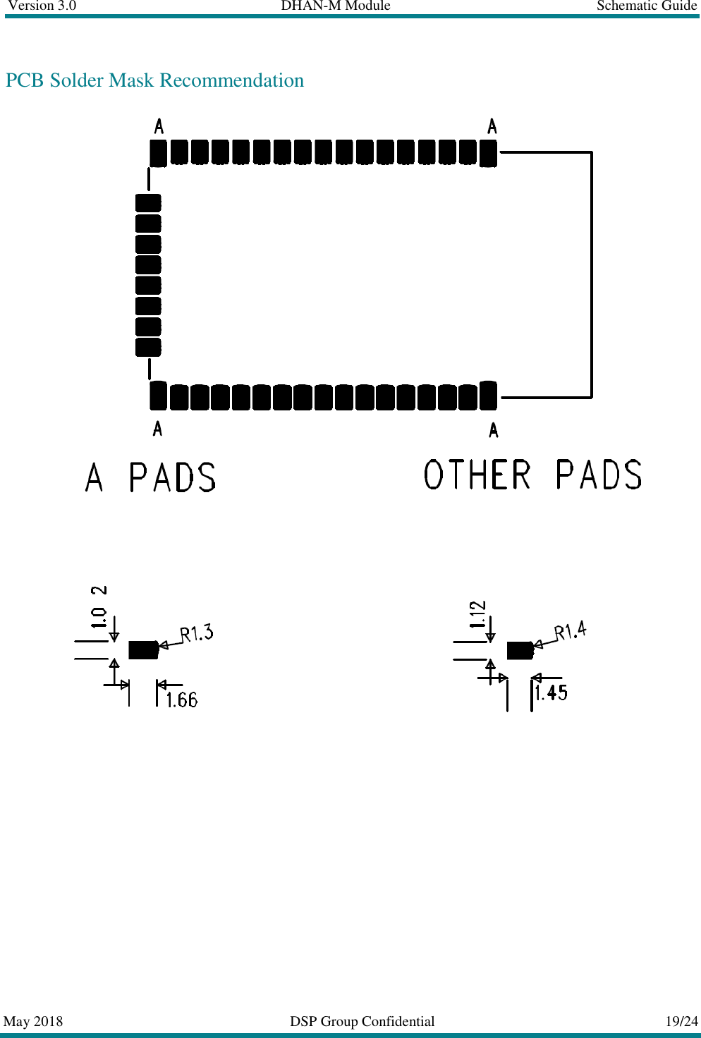 Version 3.0  DHAN-M Module  Schematic Guide  May 2018  DSP Group Confidential  19/24  PCB Solder Mask Recommendation     