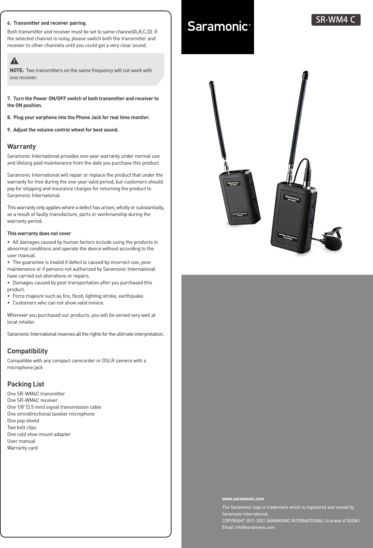DSQN Investment SRWM4C Wireless microphone User Manual