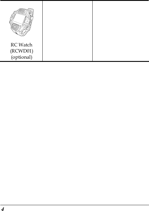  4    RC Watch (RCWD01) (optional)    