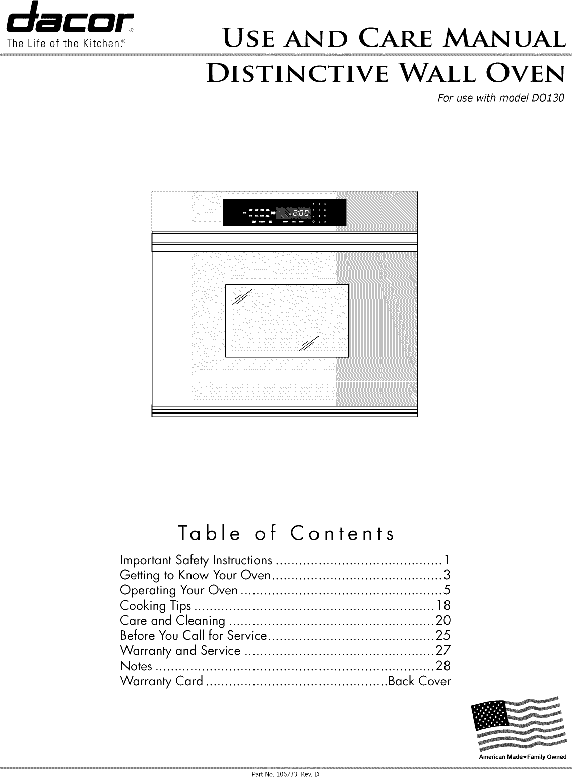 Dacor DO130 User Manual ELECTRIC OVEN Manuals And Guides L1003321