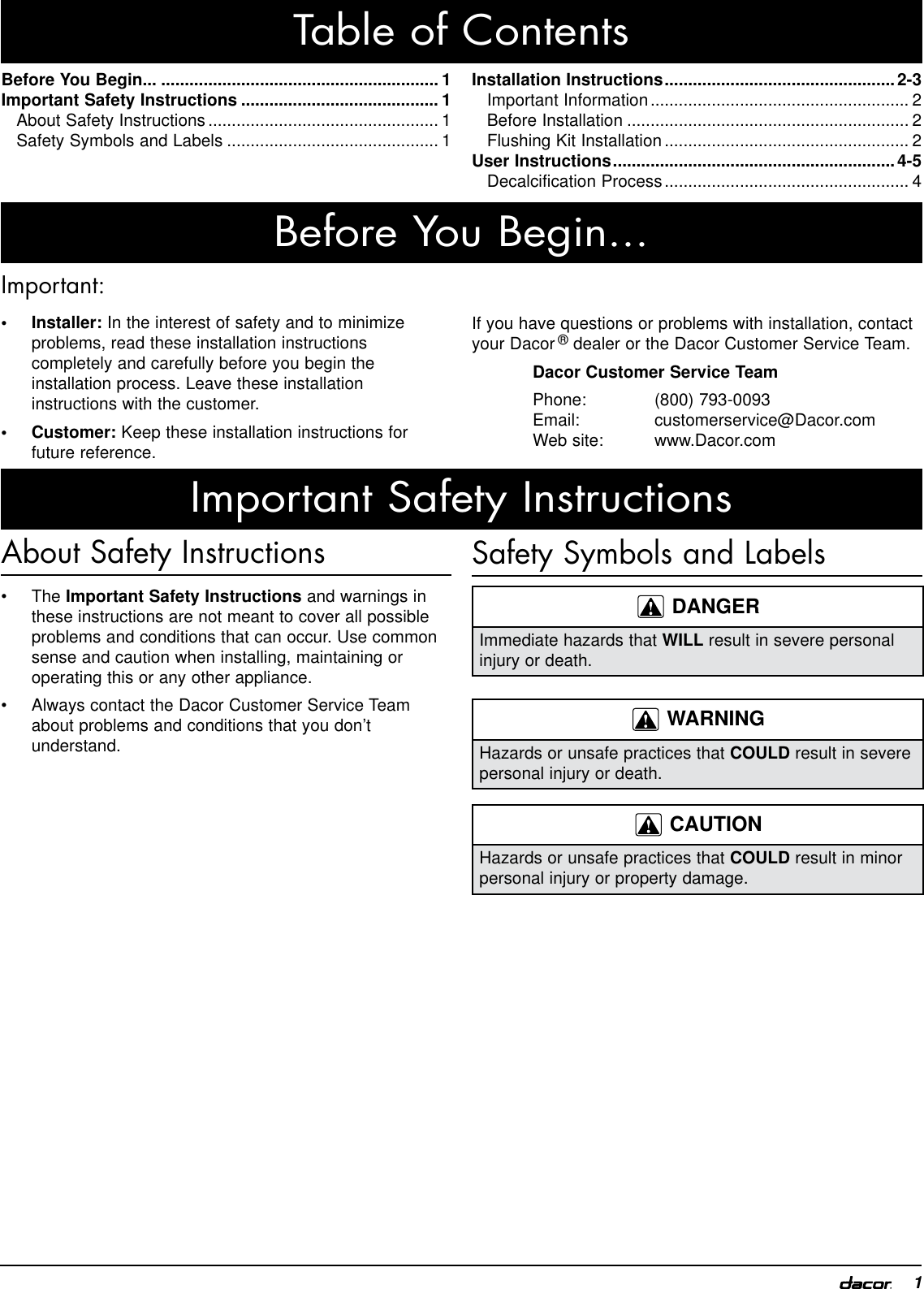 Page 3 of 8 - Dacor Dacor-Flushing-System-Kit-Acfs-Users-Manual-  Dacor-flushing-system-kit-acfs-users-manual