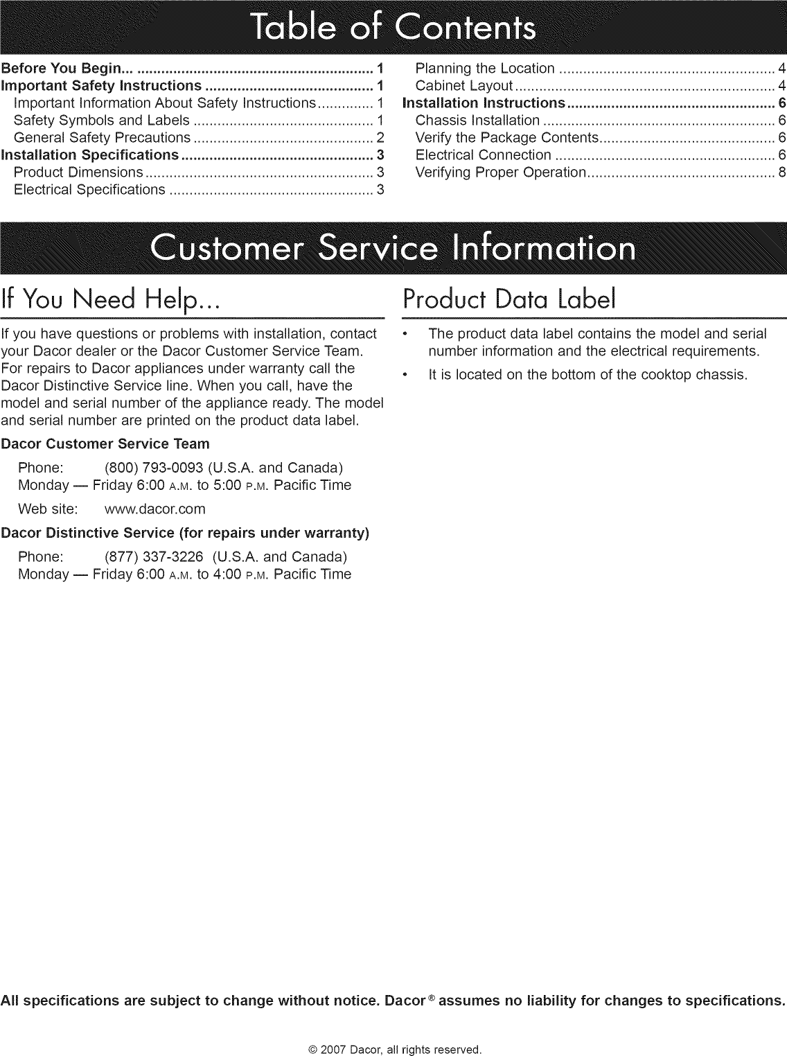 Page 2 of 12 - Dacor ETT304BG User Manual  COOKTOP - Manuals And Guides 1205055L