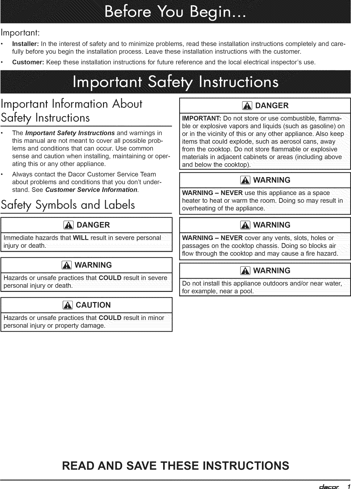 Page 3 of 12 - Dacor ETT304BG User Manual  COOKTOP - Manuals And Guides 1205055L