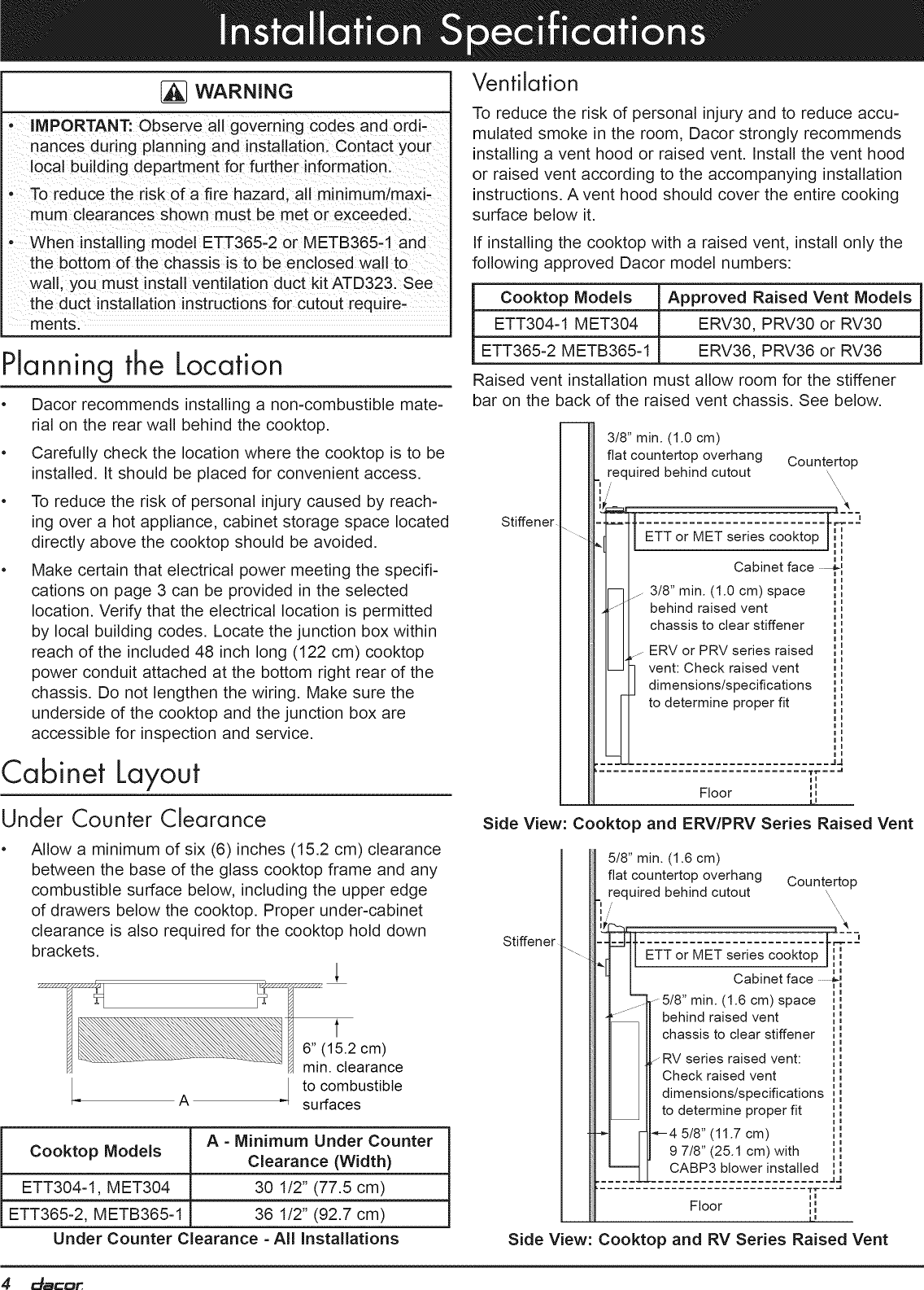 Page 6 of 12 - Dacor ETT304BG User Manual  COOKTOP - Manuals And Guides 1205055L