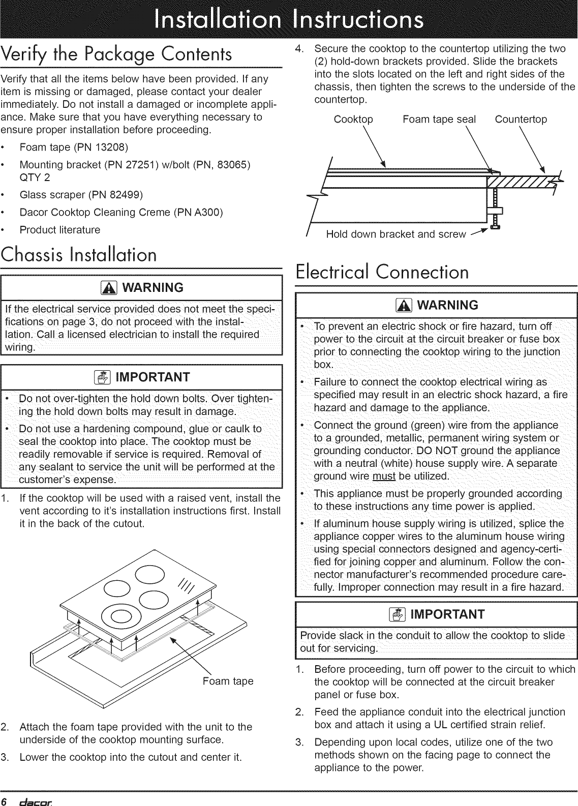 Page 8 of 12 - Dacor ETT304BG User Manual  COOKTOP - Manuals And Guides 1205055L