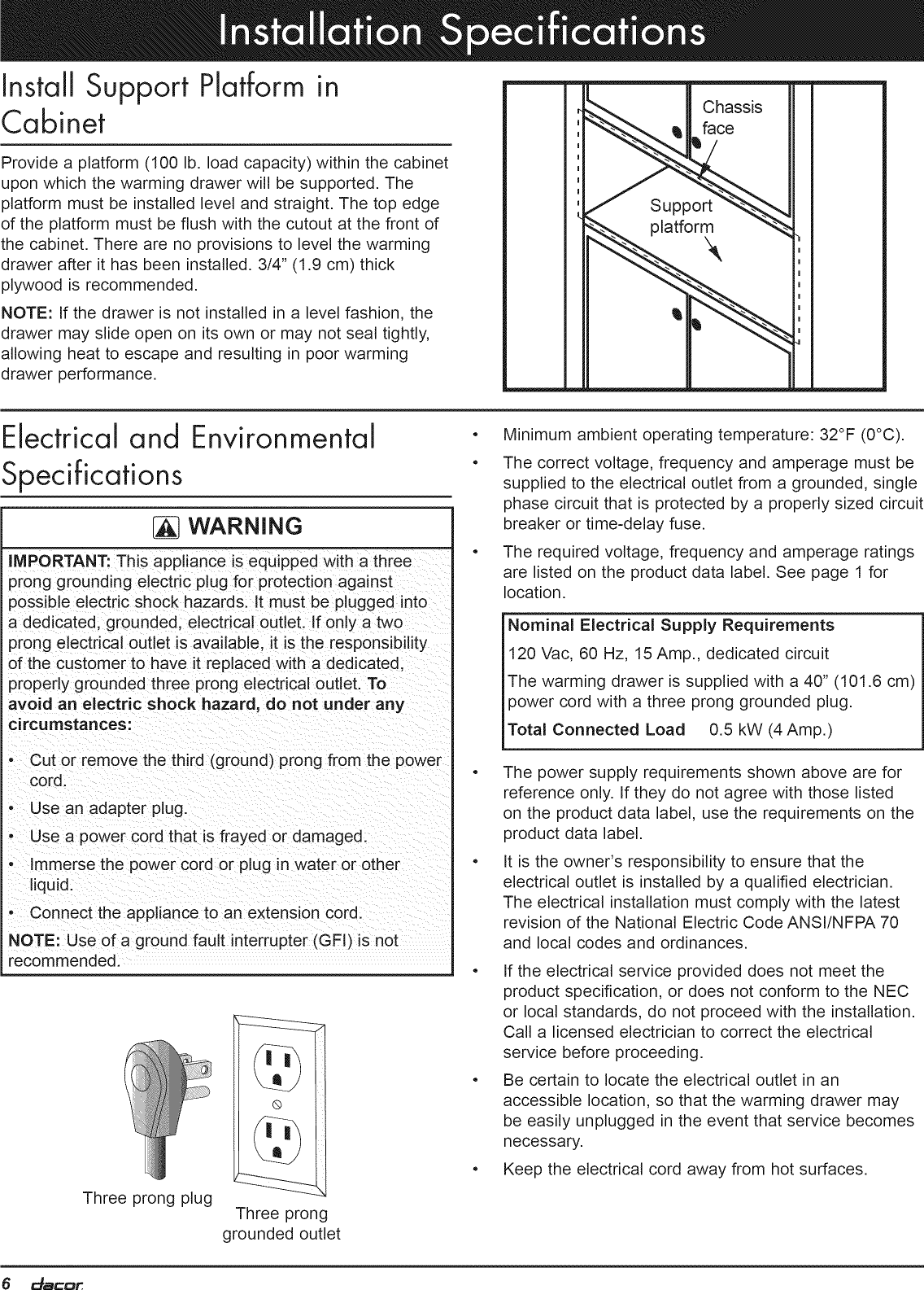 Page 8 of 12 - Dacor EWD24SCH User Manual  WARMING DRAWER - Manuals And Guides L1002500