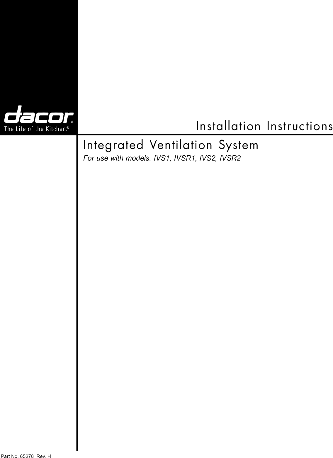 Page 1 of 11 - Dacor IVS2 User Manual  VENT - Manuals And Guides 1102309L