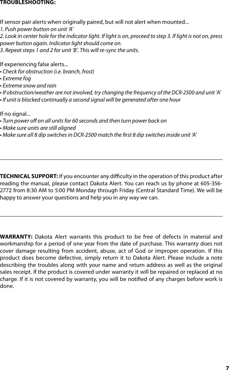 Page 7 of 8 - Dakota-Alert Dakota-Alert-Dakota-Alert-Inc-Home-Security-System-Bbt-2500-Users-Manual-  Dakota-alert-dakota-alert-inc-home-security-system-bbt-2500-users-manual