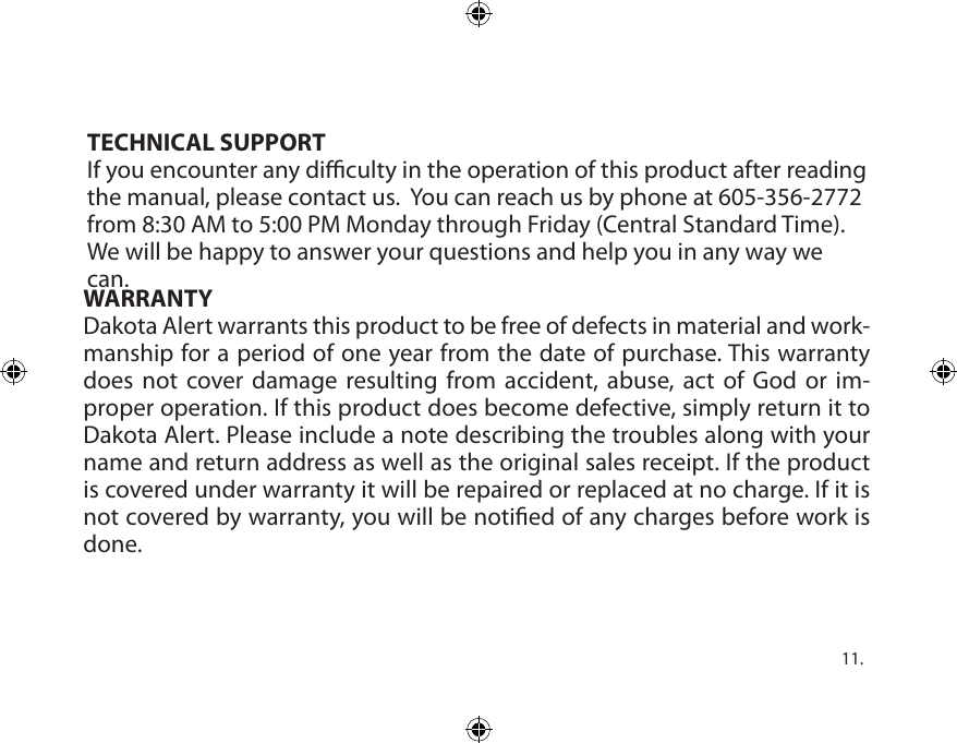 Page 11 of 12 - Dakota-Alert Dakota-Alert-Dakota-Alert-Inc-Stereo-Receiver-Portable-Receiver-Users-Manual- PR-3000 Manual  Dakota-alert-dakota-alert-inc-stereo-receiver-portable-receiver-users-manual