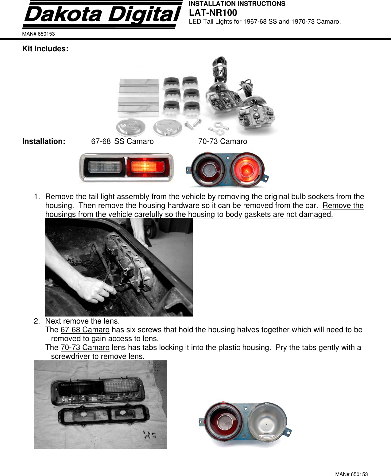 Page 1 of 4 - Dakota-Digital Dakota-Digital-Led-Tail-Lights-Lat-Nr100-Users-Manual- INSTALLATION INSTRUCTIONS Dakota-digital-led-tail-lights-lat-nr100-users-manual