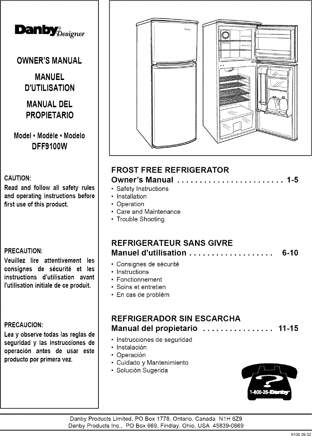 Page 1 of 7 - Danby DFF9100W User Manual  REFRIGERATOR - Manuals And Guides L0712176