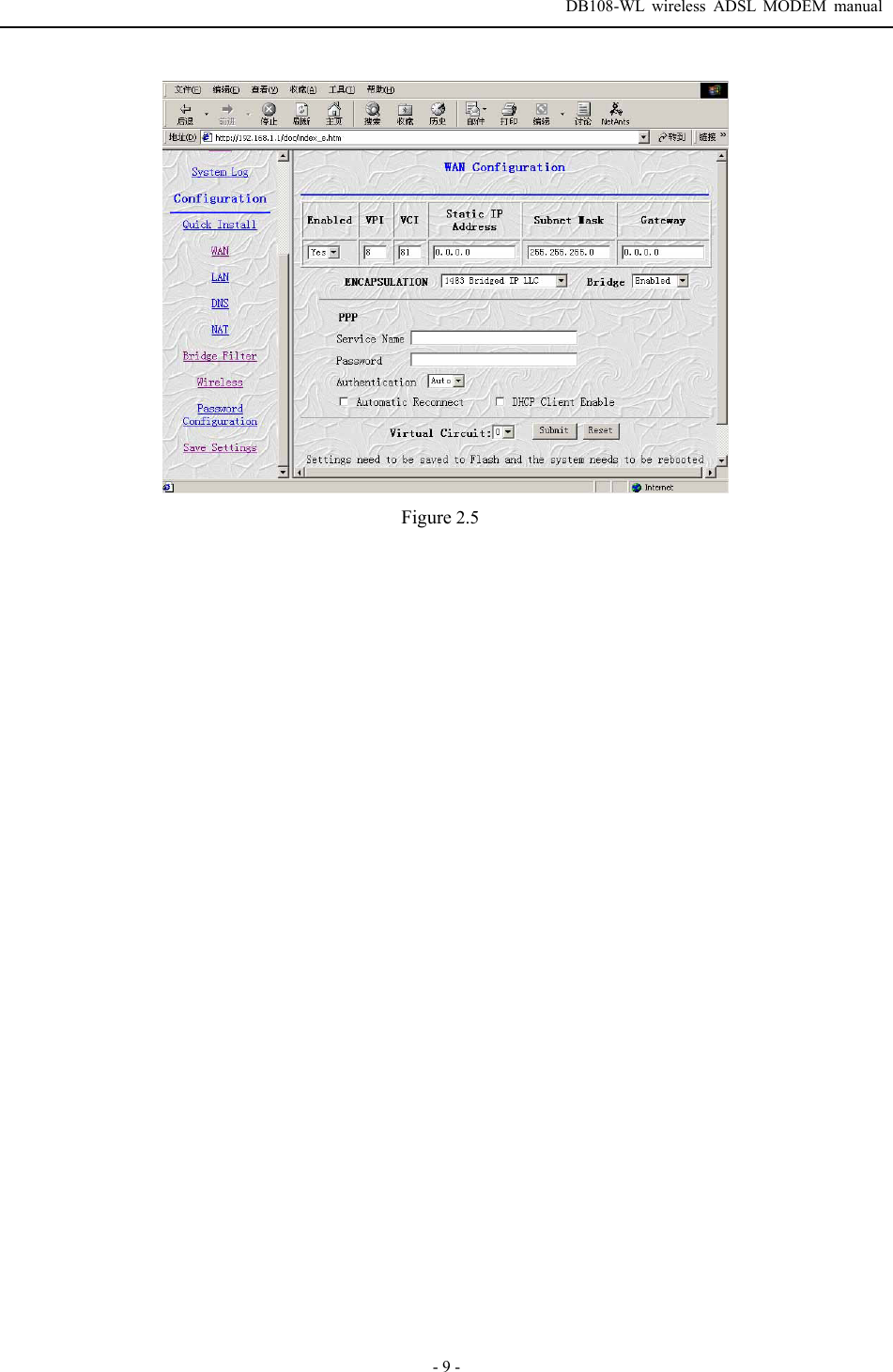  DB108-WL wireless ADSL MODEM manual  - 9 -  Figure 2.5 