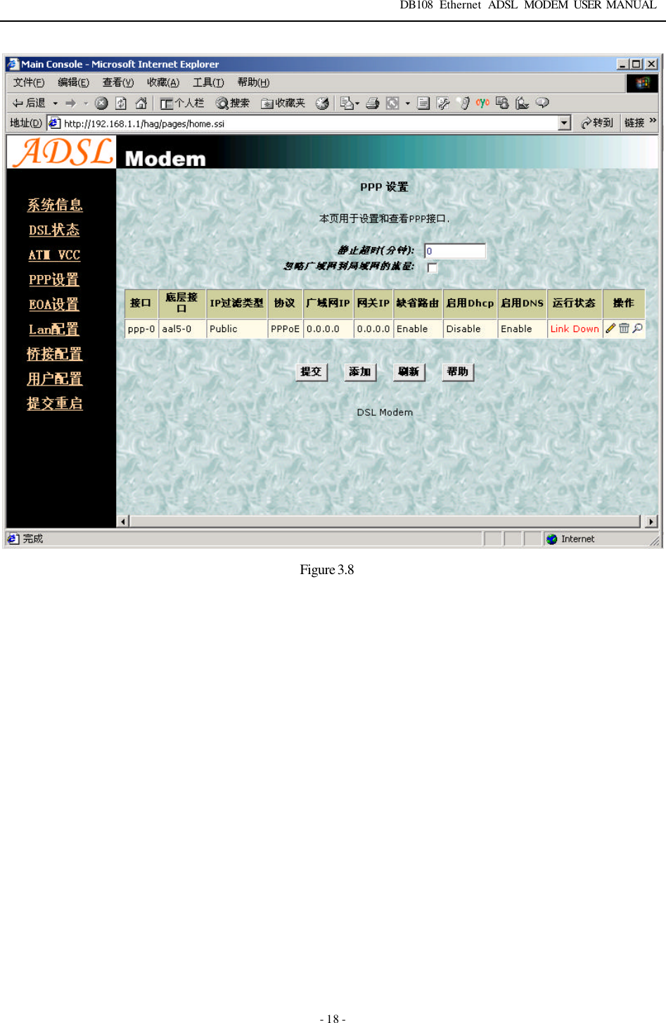 DB108 Ethernet ADSL MODEM USER MANUAL   - 18 -  Figure 3.8  