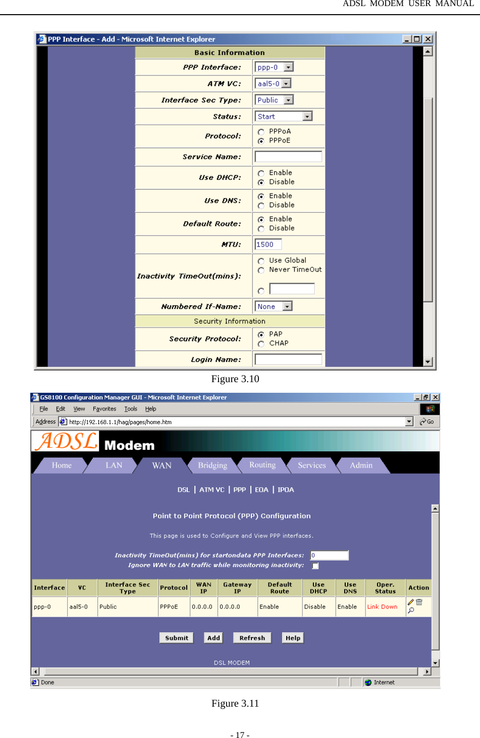 ADSL MODEM USER MANUAL  - 17 -  Figure 3.10  Figure 3.11 