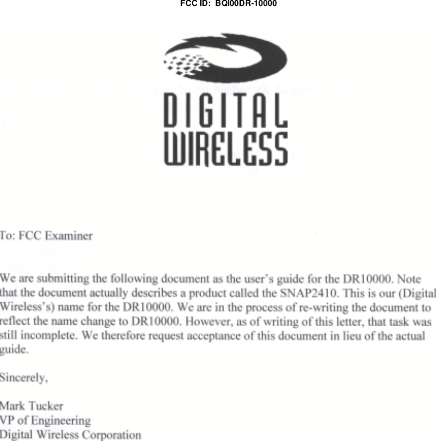 FCC ID:  BQI00DR-10000