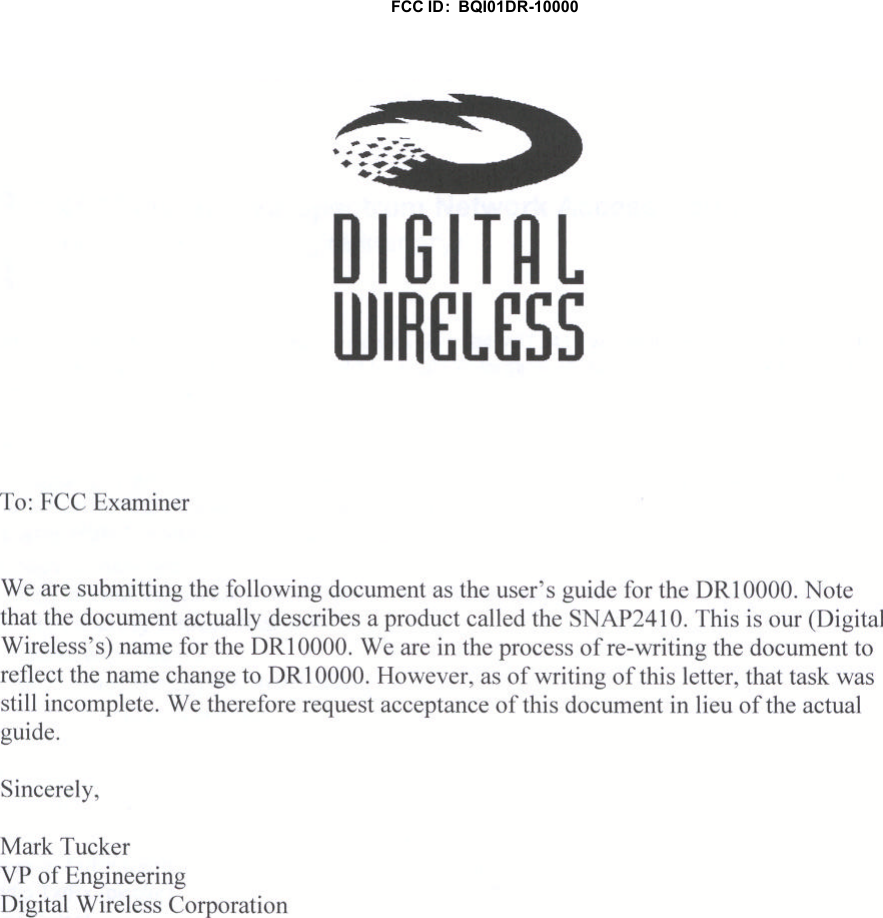 FCC ID:  BQI01DR-10000