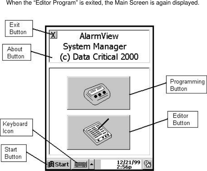 When the “Editor Program” is exited, the Main Screen is again displayed.
