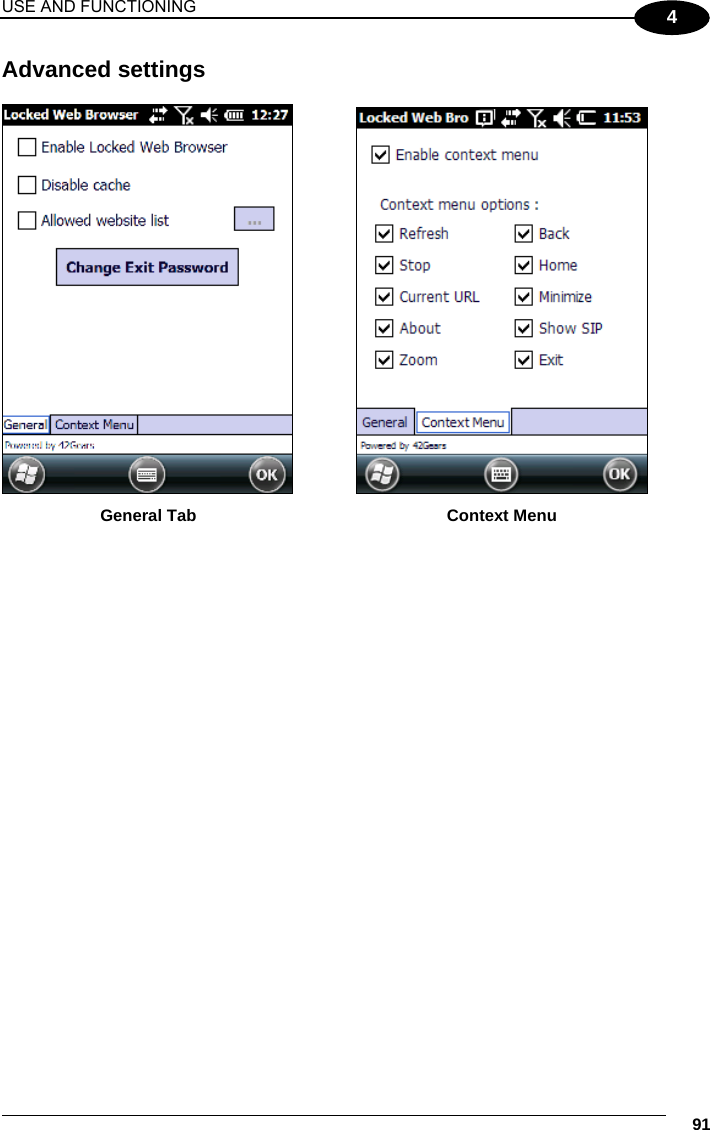 USE AND FUNCTIONING     91 4 Advanced settings      General Tab    Context Menu 