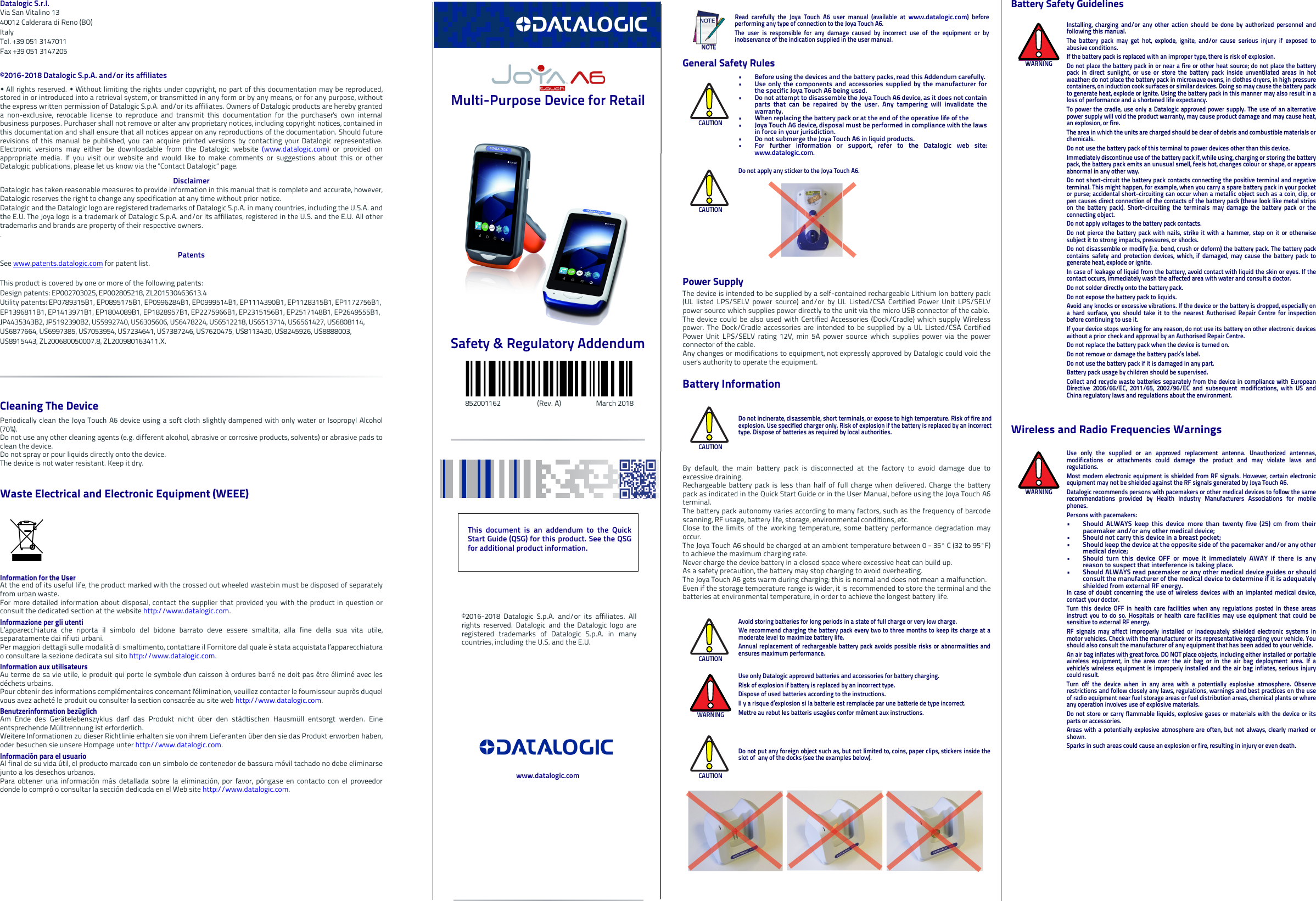 Page 1 of Datalogic S r l JTAWB Multi-purpose device with barcode reader User Manual 852001162