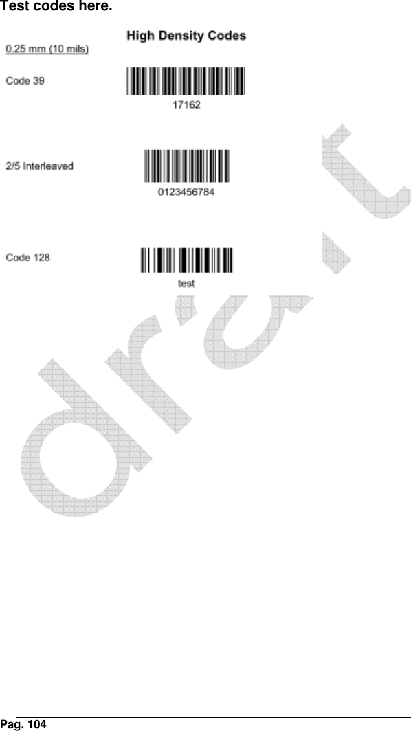    Pag. 104  Test codes here.   
