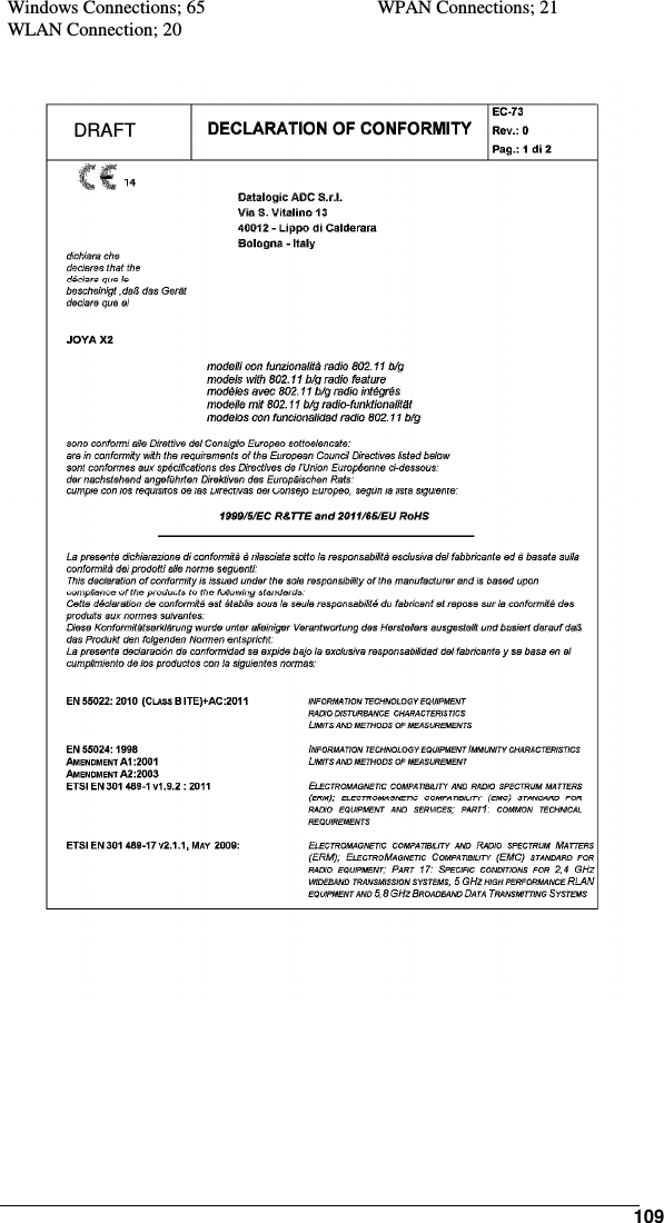     109Windows Connections; 65 WLAN Connection; 20 WPAN Connections; 21  DRAFT 