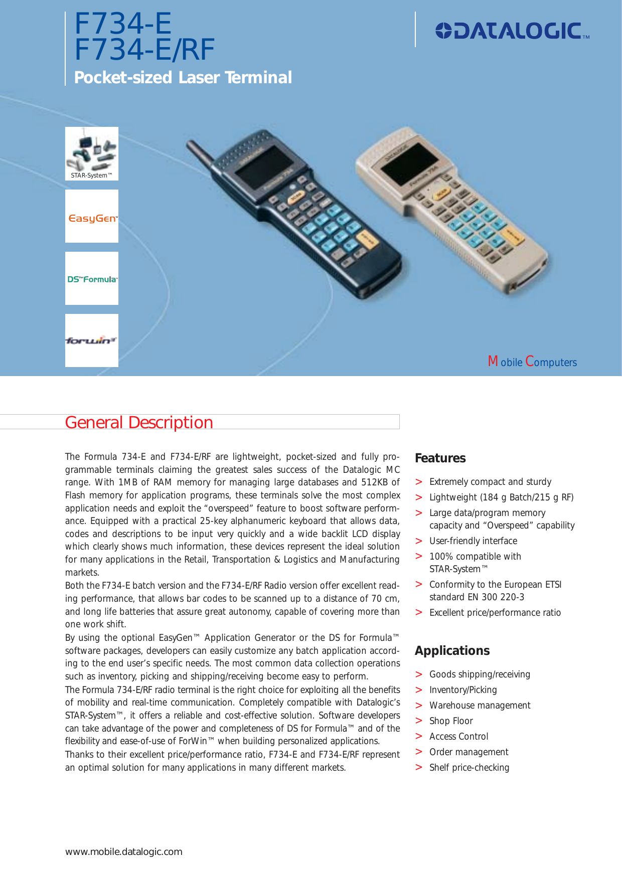 Datalogic Scanning Pocket Sized Laser Terminal F734 E Rf Users