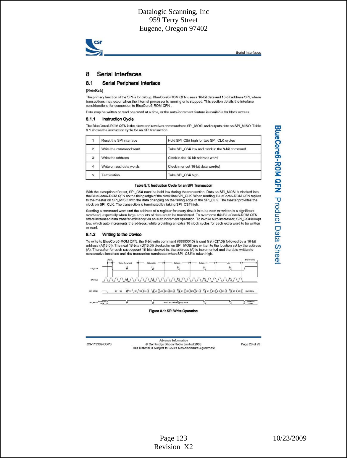 Datalogic Scanning, Inc 959 Terry Street Eugene, Oregon 97402  Page 123 10/23/2009 Revision  X2   
