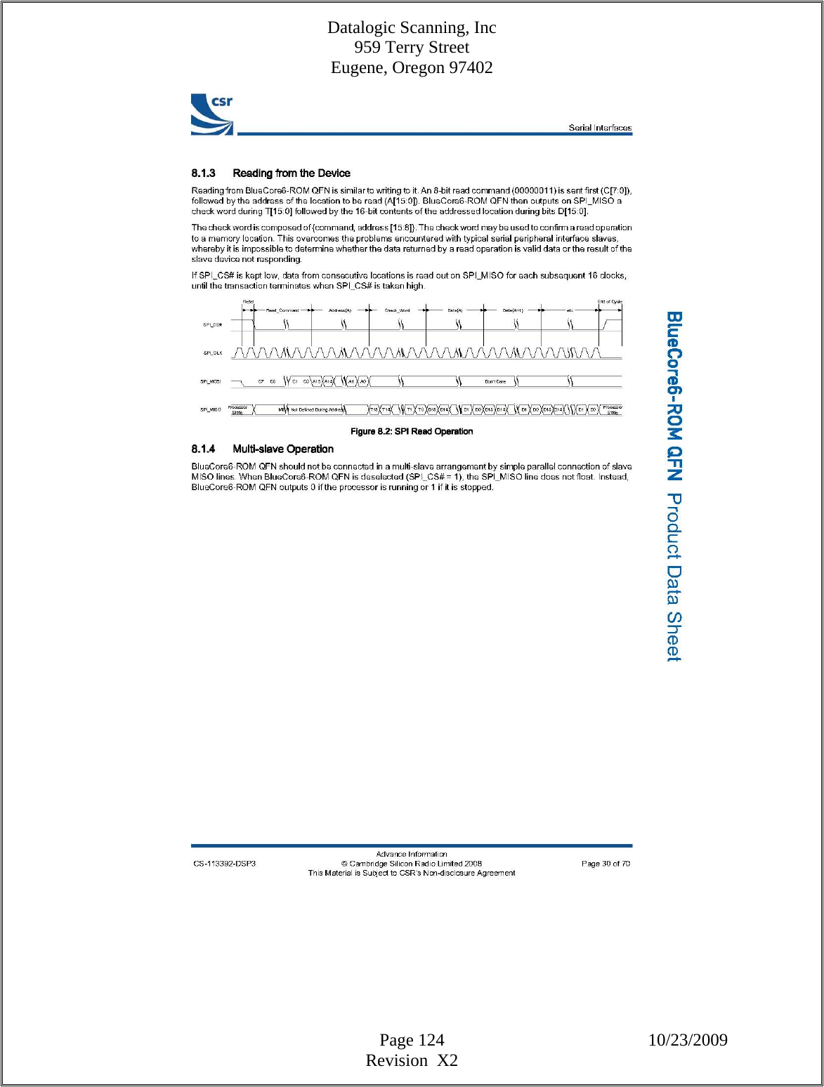 Datalogic Scanning, Inc 959 Terry Street Eugene, Oregon 97402  Page 124 10/23/2009 Revision  X2        