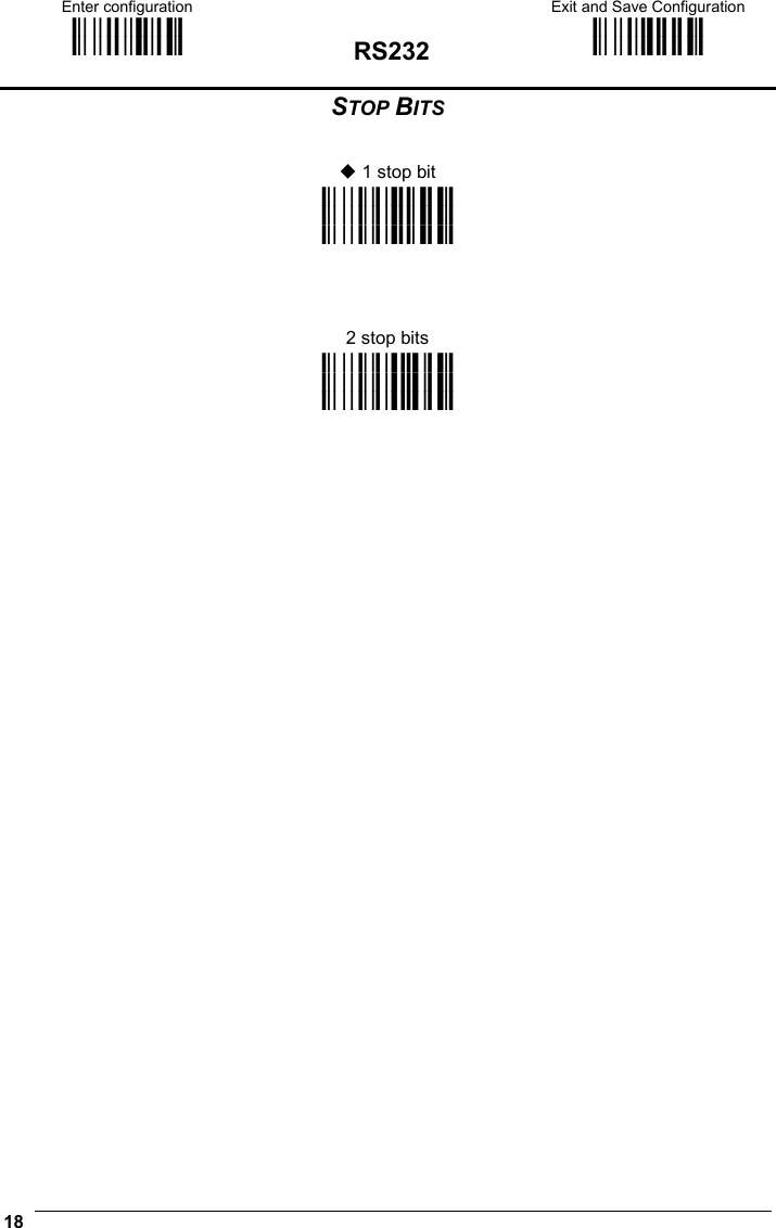 Enter configuration ik ik RS232 Exit and Save Configuration i k i k  18   STOP BITS    1 stop bit i$#2k i$#2k i$#2k     2 stop bits i$#5k i$#5k i$#5k         