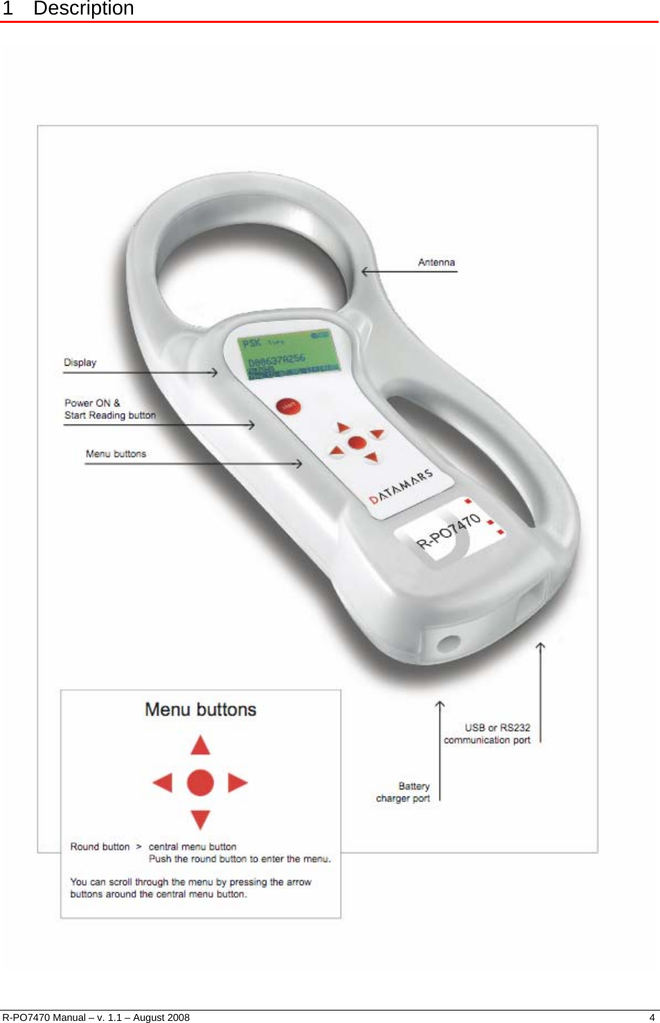   1 Description   R-PO7470 Manual – v. 1.1 – August 2008    4  