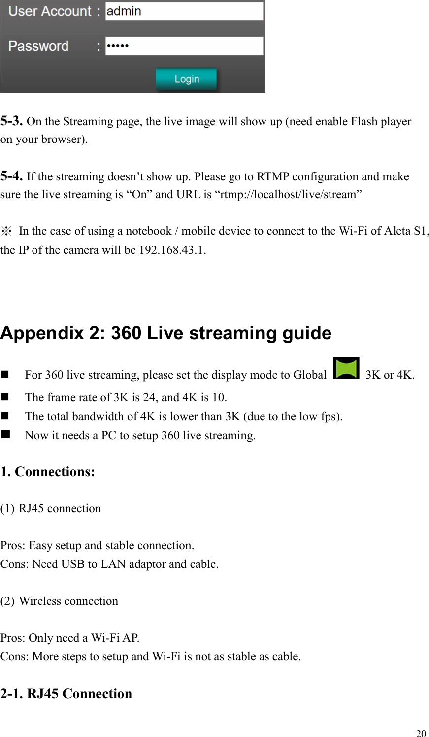 Page 20 of Datavideo Technologies CC360 360-Degree CAMERA User Manual Aleta S1 UM V2 7 ENG