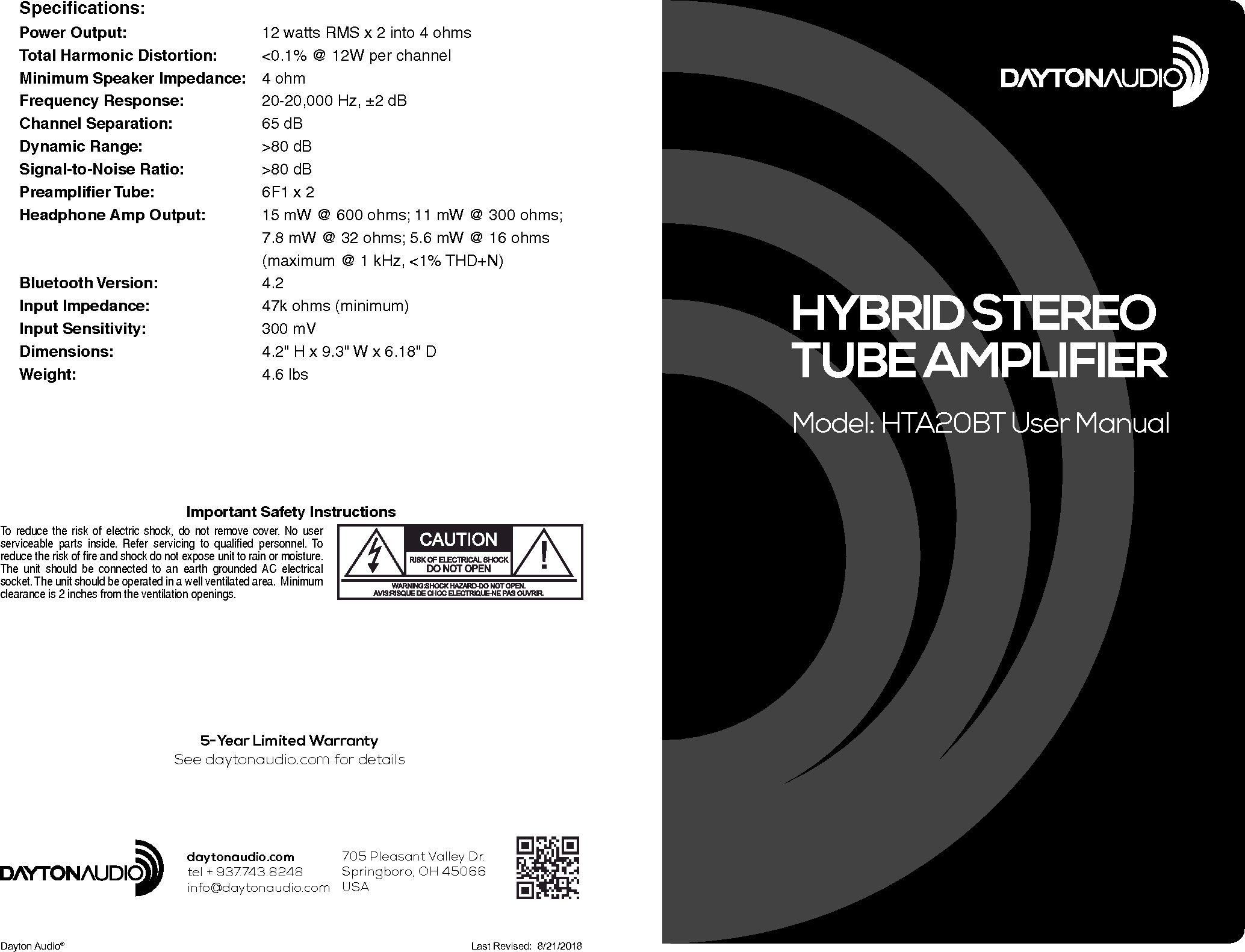 Dayton Audio Division of Parts Express HTA20BT Bluetooth Hybrid