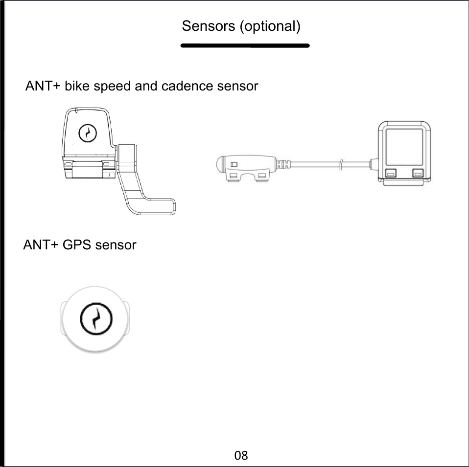Sensors (optional) ANT+ bike speed and cadence sensor ANT+ GPS sensor !$#