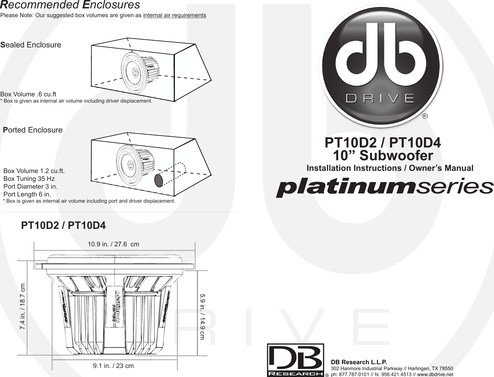 Page 1 of 2 - Db-Drive Db-Drive-Platinum-Series-Subwoofers-Pt10D2-D4-Users-Manual- CoverPT10D2_D4  Db-drive-platinum-series-subwoofers-pt10d2-d4-users-manual