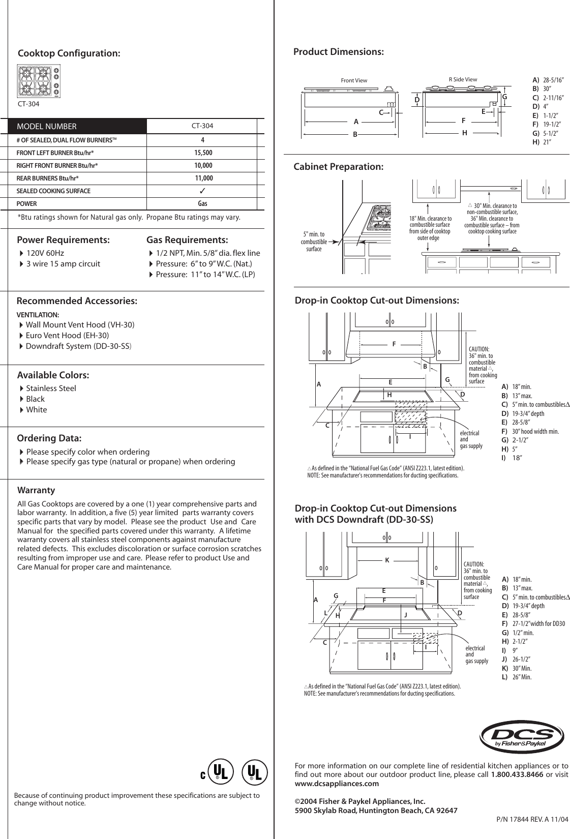 Dcs Ct 304 Users Manual 17844RA.CT304.spec Sheet