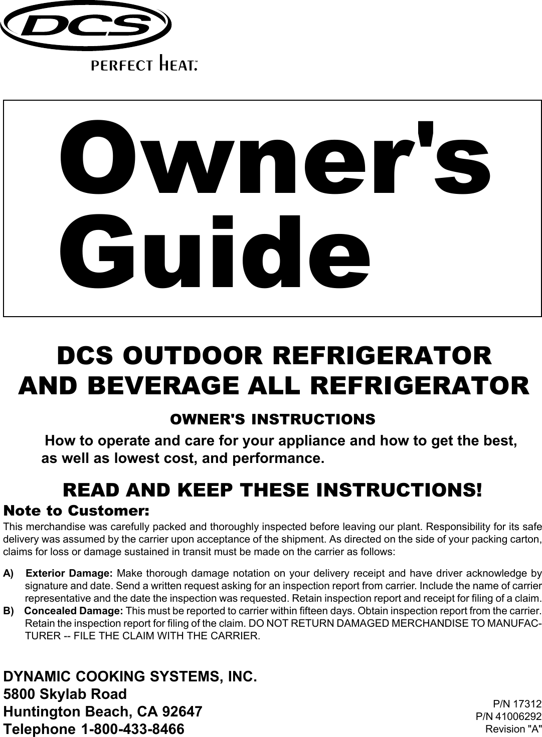 Page 1 of 8 - Dcs Dcs-Outdoor-Refrigerator-And-Beverage-All-Refrigerator-Users-Manual- MarvelOG41006292  Dcs-outdoor-refrigerator-and-beverage-all-refrigerator-users-manual