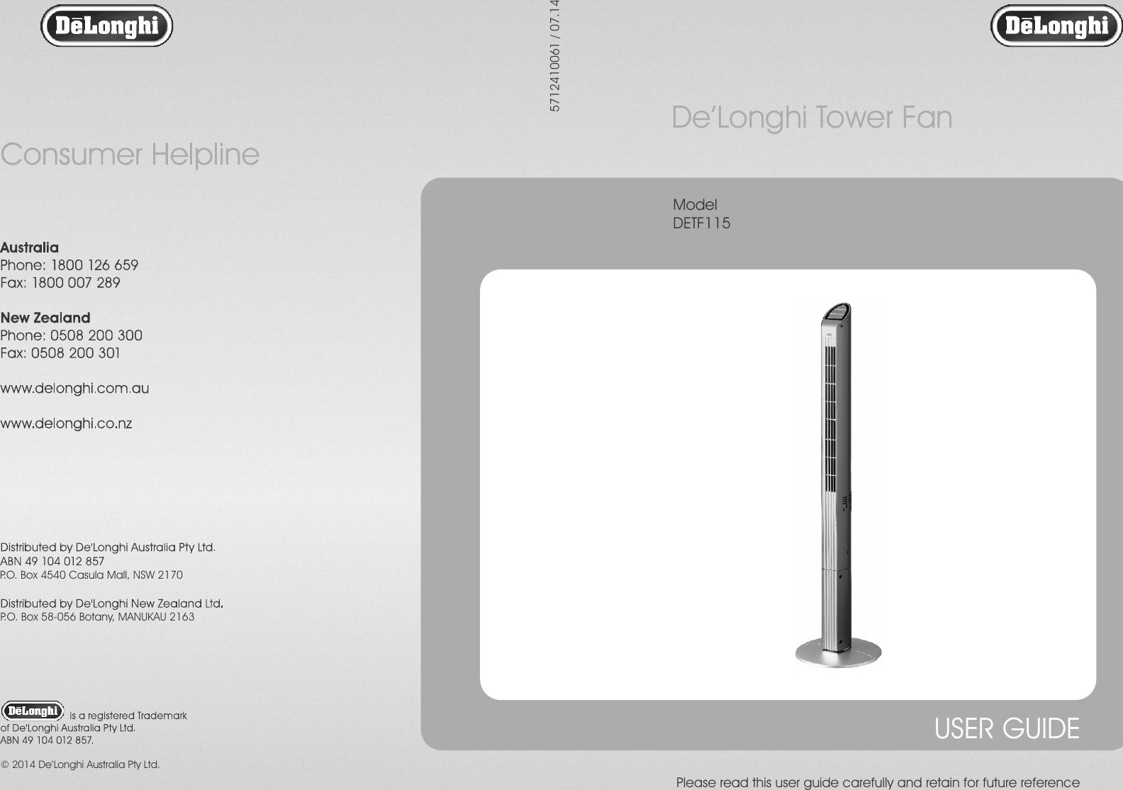 Page 1 of 8 - DeLonghi DETF115 Tower Fan - Ins Manual User  To The Dcb16a20-a1e0-4ad2-a9c2-385f14d5119e